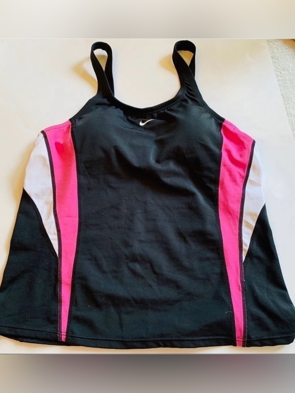 Nike Swim Black Tank Top with Pink & White Side Panels Size 10